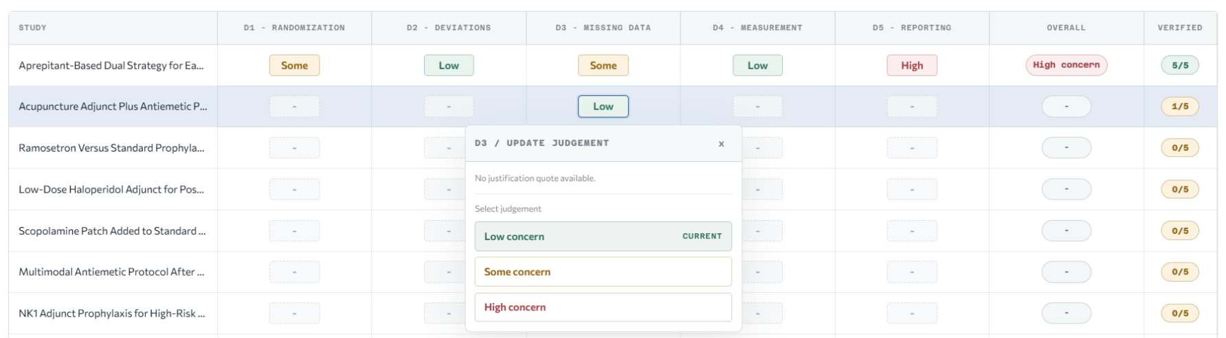 Risk of bias compatibility menu for assessment setup